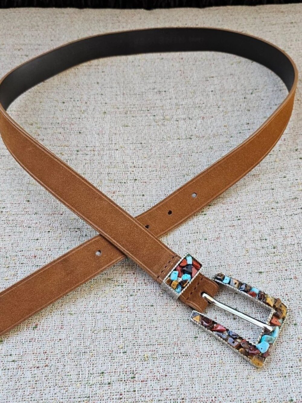 Vintage Nine West Belt Genuine Leather Brown Suede Waistband Size Large - Picture 7 of 14